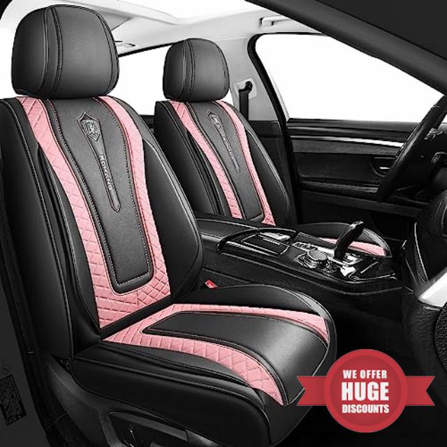 MeeKooMay Black and Pink Seat Covers Universal Seat Covers for Cars Leather Seat Cushion Cover for Cars Trucks Auto Suvs (MK-Black&Pink)