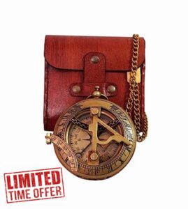 BAZROSS Brass Sundial Compass - Push Open Compass &ndash; Unique Gift for Men - Beautiful Handmade Gift &ndash; Steampunk Clock for Him - Antique Decor-Vintage Compass