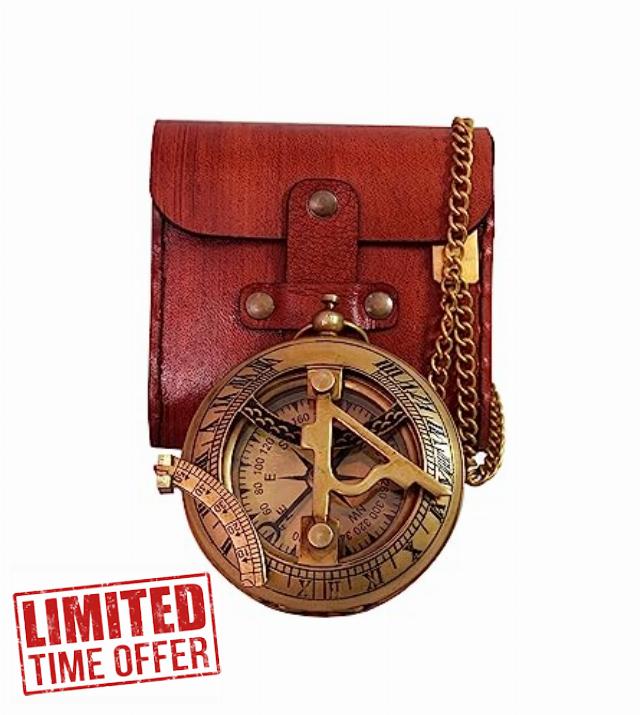 BAZROSS Brass Sundial Compass - Push Open Compass – Unique Gift for Men - Beautiful Handmade Gift – Steampunk Clock for Him - Antique Decor-Vintage Compass