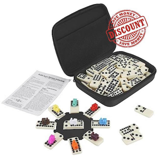 Demteric Double 12 Mexican Train Dominoes Set with 91 Black Dot Domino Tiles for Adults Board Game Chicken Foot Dominos with Anti-Collision Case for Travel & Camping