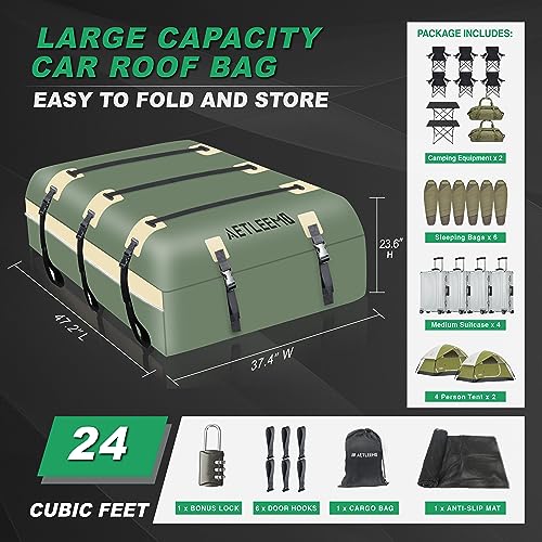 24 Cubic Feet 100% Waterproof 840D Car Roof Luggage Bag for All Vehicle with/Without Rack