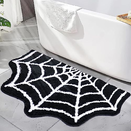 31×20" Halloween Bath Mat Non-Slip Rugs Spiderweb Rug Machine Washable Goth Bath Mat Area Rugs Gothic Rug for Front Door