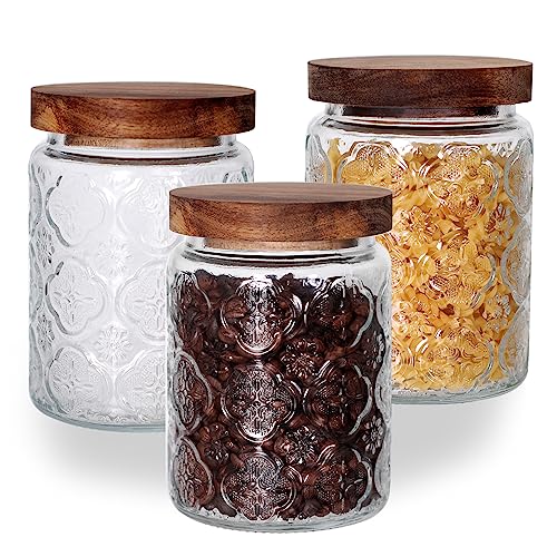 26 OZ Glass Jar Canister with Bamboo Wooden Lid for Suger