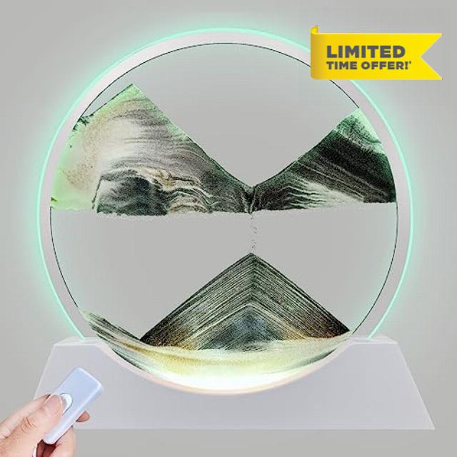 Aoderun 12" Moving Sand Art Liquid Motion with Light 3 Color Changing Moving Sand Art Picture Round Glass 3D Deep Sea Sand Art Sandscapes for Adult Relaxing Toys Desktop Home Office(Black)