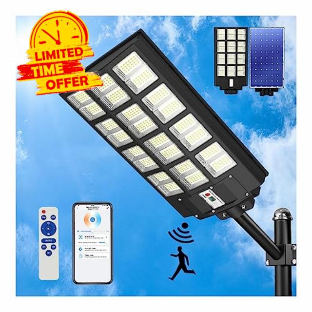 2000W Solar Street Lights- 215000LM Powerful App & Remote Control Solar Lights Outdoor for Garden