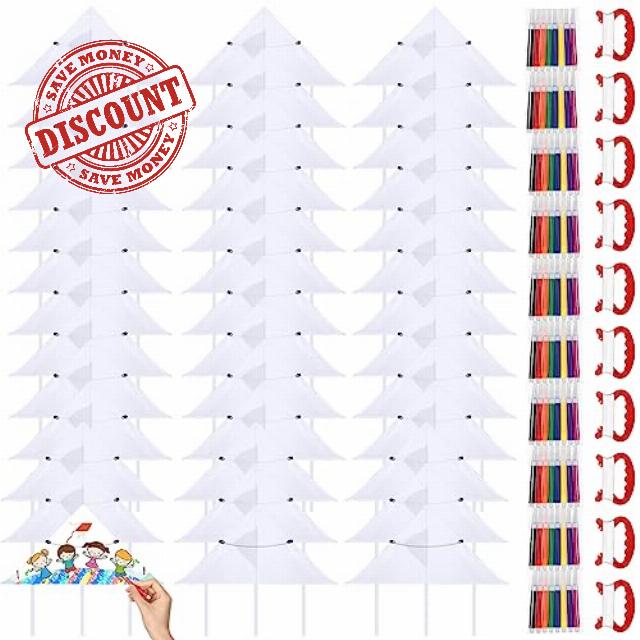 Libima 60 Pieces DIY Blank Kite with Watercolor Pens and Kite String Kite 20 Inch Kite Summer Beach Toddlers Decorating Coloring Kite Kids Kite Making Craft Kits for Kids Outdoor Game and Activities