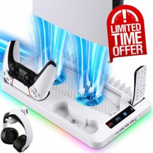 Gepicest Classic PS5 Stand for Playstation 5 Console Disc/Digital Edition w/ 2 Cooling Station