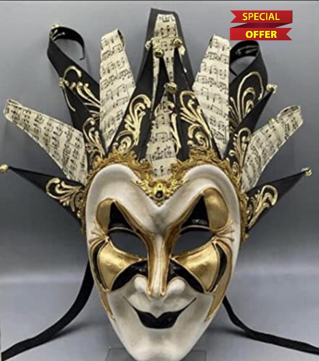Mask joker in gold and black f Luxury Venetian mask in gold and black