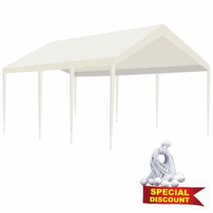 leheyhey Carport Replacement Canopy 10' x 20' Outdoor Carport with Ball Bungees 300D Tent Top Garage Shelter Cover Waterproof & UV Protection，Not Included Frame（Beige）