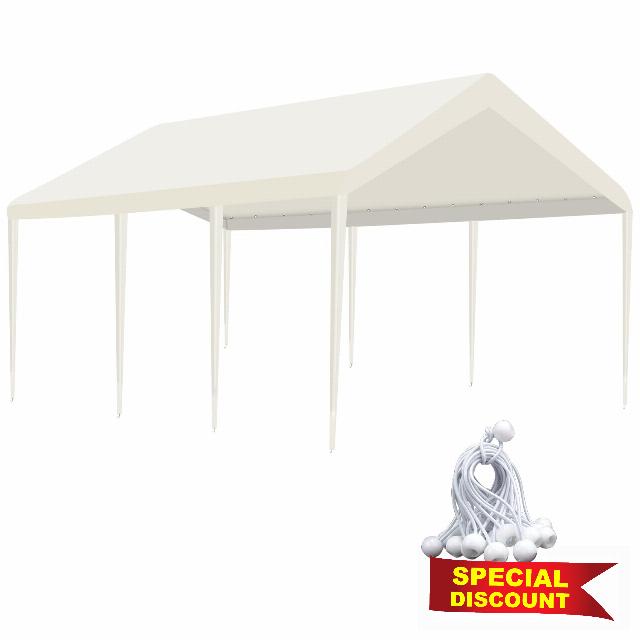 leheyhey Carport Replacement Canopy 10' x 20' Outdoor Carport with Ball Bungees 300D Tent Top Garage Shelter Cover Waterproof & UV Protection,Not Included Frame(Beige)