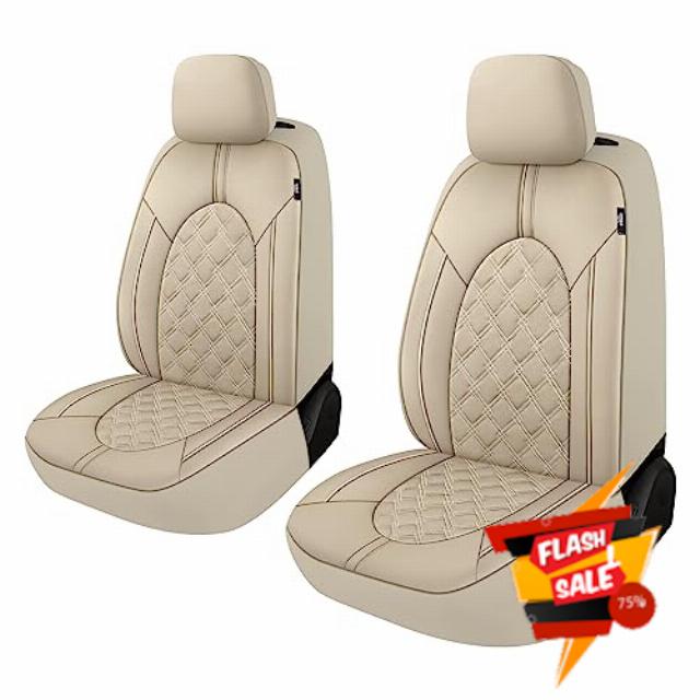 CAROMOP Luxury Leather Car Seat Covers Front Set - Anti-Stain and Waterproof Protectors for Automotive - Universal Cars Interior Seat Cover for Sedans