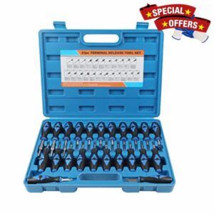 VKALTUL 23 Pcs Terminal Removal Tool Kit with Glove，Universal Electrical Connector Removal Tool Kit with Rubber Handle Strength Stainless Steel Tip for American Domestic and Imported Vehicles