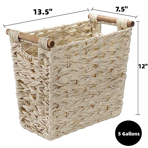 Plastic Wicker Trash Can with Wooden Handles