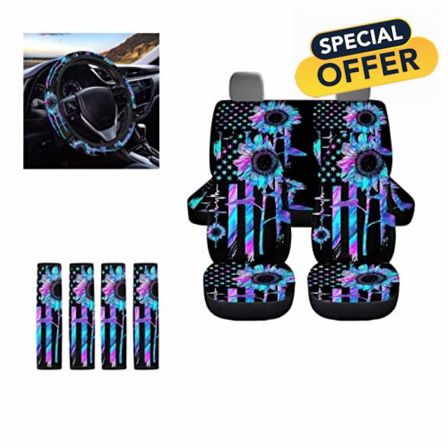 Baxinh American Flag Sunflower Car Seat Cover Set