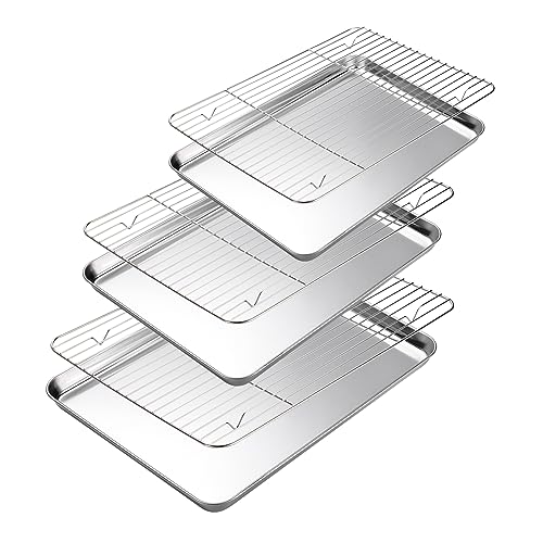 3 Premium Stainless Steel Cookie Sheet and 3 Wire Rack