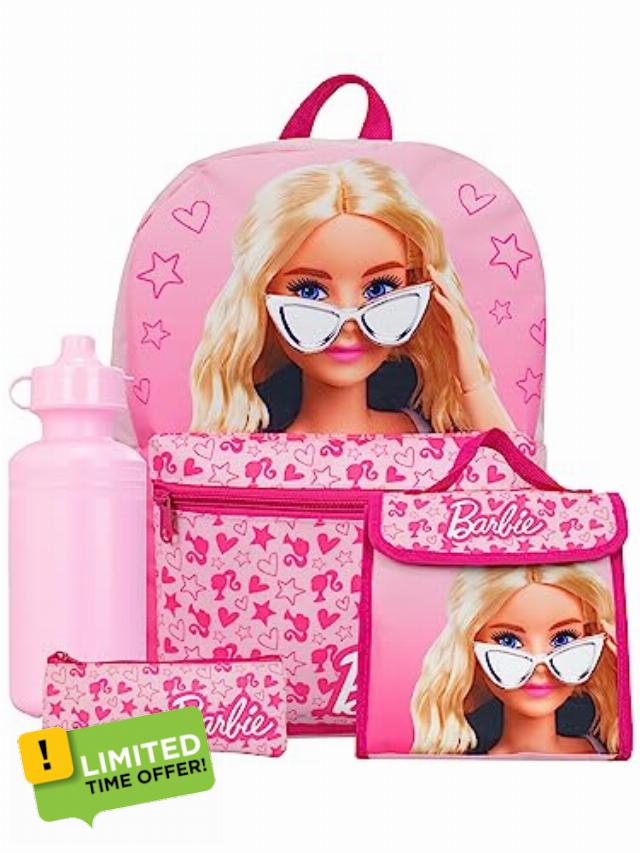 Barbie Backpack and Lunch Bag 4 Piece Set | Girls School Bag Set | Girls Backpack