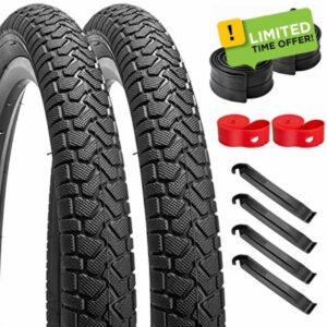 YunSCM 20" Bike Tyres 20 x 2.125 54-406 ETRTO and 20" Bike Tubes 20x1.75/2.125 AV32mm Valve with 2 Tyre Liners compatible with 20x2.125 Bike Bicycle Tyres and Tubes- 2 Pack(Y707-1)