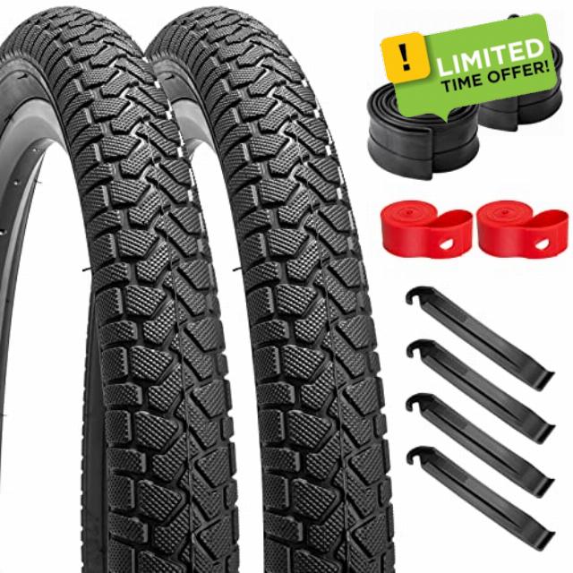 YunSCM 20" Bike Tyres 20 x 2.125 54-406 ETRTO and 20" Bike Tubes 20x1.75/2.125 AV32mm Valve with 2 Tyre Liners compatible with 20x2.125 Bike Bicycle Tyres and Tubes- 2 Pack(Y707-1)