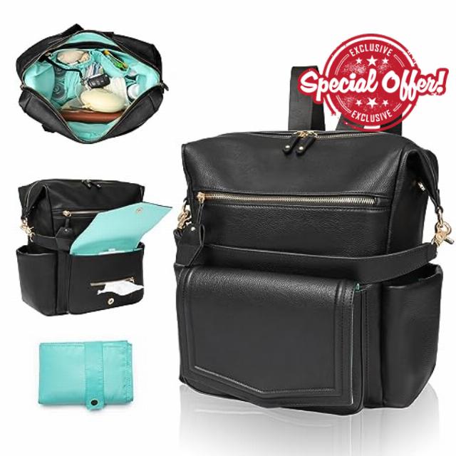 MOMINSIDE Diaper Bag Tote Leather Diaper Bag Backpack with 14 Pockets for Mom Dad
