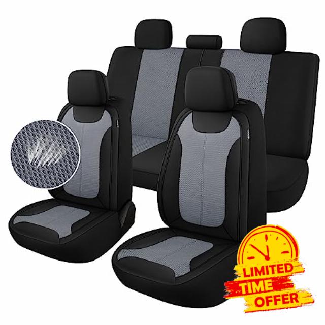 CAROMOP Car Seat Covers Premium 3D Air Mesh Cloth Full Set Washable and Breathable Automotive Vehicle Seat Covers for Cars Interior