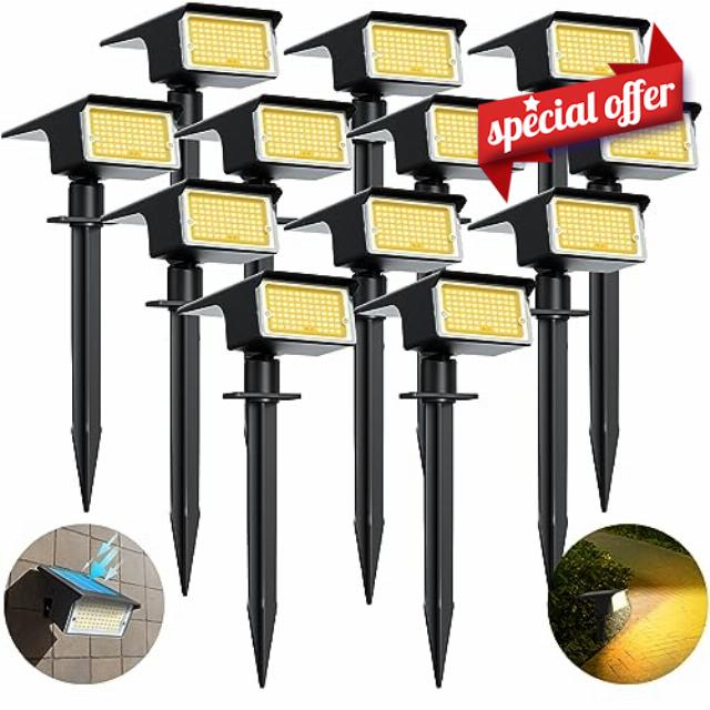 12 Packs Solar Spot Lights Outdoor Warm White