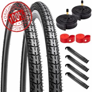 YunSCM 700C Road Bike Tyres 700x35C 37-622 ETRTO and 700C Bike Tubes 700x35/43C AV48mm Long Valve Compatible with 2 Tyre Liners for 700 x 35C Bike Bicycle Tyre and Tubes- 2Pack