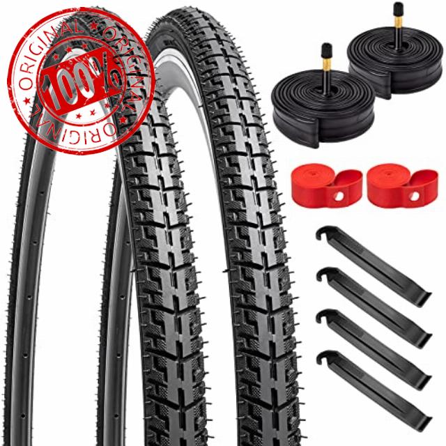 YunSCM 700C Road Bike Tyres 700x35C 37-622 ETRTO and 700C Bike Tubes 700x35/43C AV48mm Long Valve Compatible with 2 Tyre Liners for 700 x 35C Bike Bicycle Tyre and Tubes- 2Pack