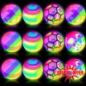 Jenaai 12 Pcs Light up Ball Bouncy Glow in The Dark Balls with Pump Kids Inflatable LED Beach Balls for Pool Glowing Outdoor Indoor Activities Christmas Birthday Party Decoration Playground Games