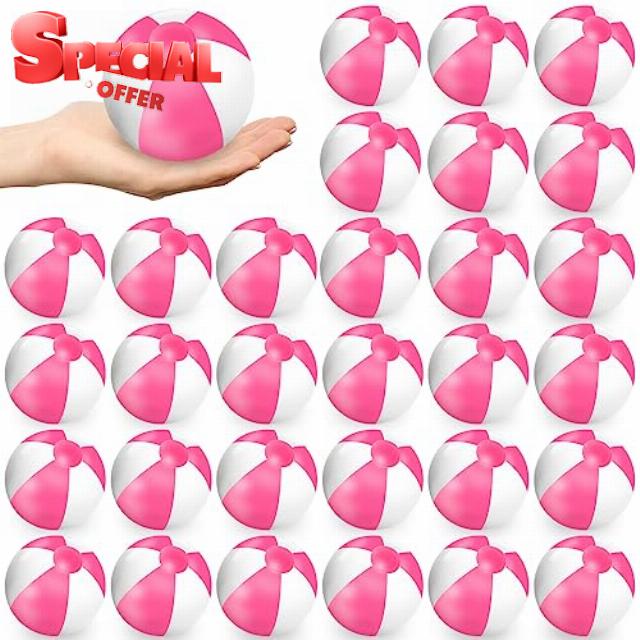 Whaline 50 Pieces 5 Inch Pink and White Inflatable Beach Ball Round Pool PVC Balls Cute Game Toys for Summer Hawaiian Tropical Theme Beach Party Decorations Water Sand Game Accessory