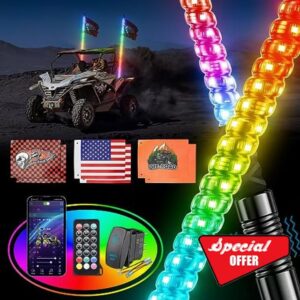 Ehaho 2PCS 2FT Whip Lights for UTV ATV with Spring Base