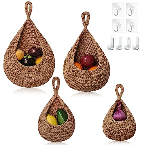 100% Handwoven Hanging Basket for Produce Vegetable Potato Onion Storage (Linen)
