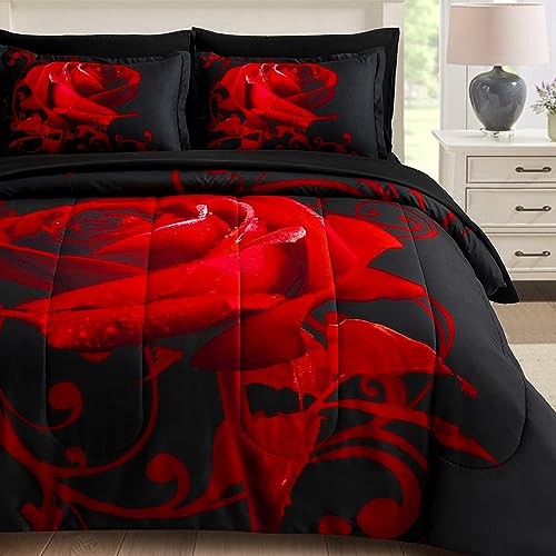 Reversible Red Rose Printed 7 Pieces Bed in a Bag