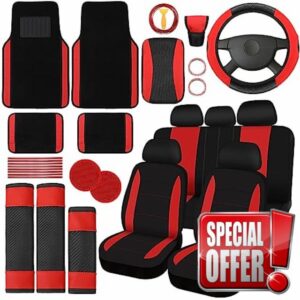 Estune 45 Pcs Car Accessories Set Seat Cover Foot Pad Cup Holder Diamond Sticker Air Conditioner Insert Strips Steering Wheel Armrest Seat Belt Handbrake Gear Cover Vent Trim Strips with Tool