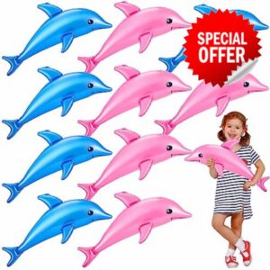 Jenaai 10 Pcs 28.4'' Pearlized Dolphin Inflatable Toy Set Inflatable Dolphin Toy Beach Poolside Aquatic Themed Decor for Dolphin Party Decorations Summer Pool Supplies Favors Birthday Gifts Pink Blue