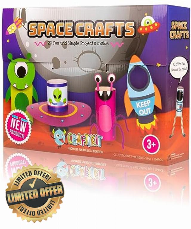 Craftikit ® Space Arts and Crafts for Kids - 20 Simple All-Inclusive Fun Toddler Craft Kit for Kids - Organized Crafts for Toddlers Ages 3-10 - Galaxy-Themed Kids Craft Activities