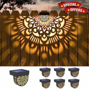 EKQ 6 Pack Solar Fence Lights Solar Outdoor Wall Lights Plastic Solar Powered Deck Step Stair Lights Moon Theme Waterproof Fence Solar Light for Garden Post Patio Backyard Yard Decor (Black