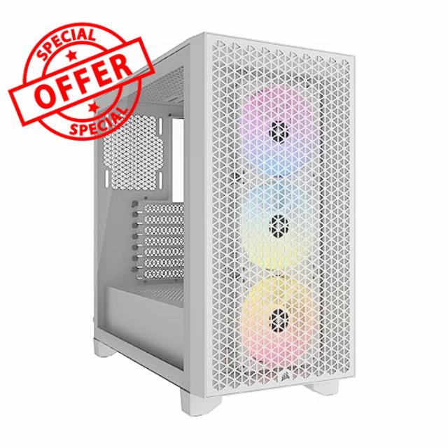 CORSAIR 3000D RGB AIRFLOW Mid-Tower PC Case – 3x AR120 RGB Fans – Three-Slot GPU Support – Fits up to 8x 120mm Fans – High-Airflow Design – White