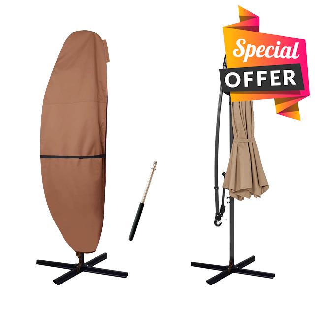 MEANCHEN Patio Umbrella Cover-420D Waterproof Outdoor Offset Banana Style Umbrella Cover with Rod and Zipper - Fit Offset Umbrella 9ft-13ft