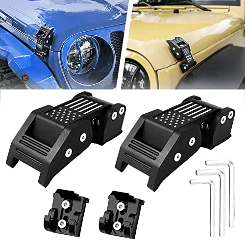 Aluminum Hood Catch kit with U.S Flag Style Compatible with 2007-2018 Jeep Wrangler JK JKU Unlimited & 2018-2020 Jeep Wrangler JL JLU