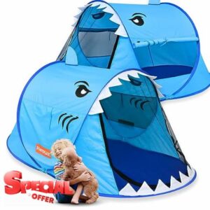 PlenPLAY Shark Adventure Pop up Kids Play Tent - Large Kids Play Tent Indoor Outdoor Shark Play Tent with 2 Mesh Roll up Windows (Shark Adventure)
