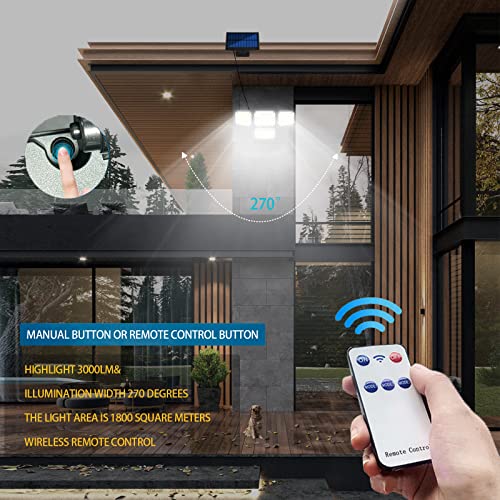 296 LED 4 Head Separate Solar Panel IP65 Waterproof Security Flood Lights with Remote Control