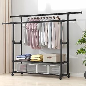 Rolling Clothes Organizer with Wheels and Bottom Shelves