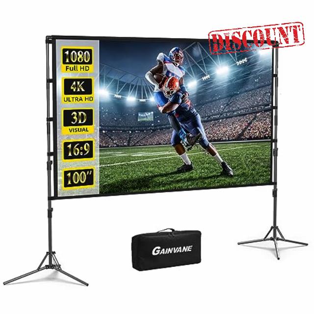 100 Projector Screen with Stand Foldable Portable Movie Screen 100”(16:9)