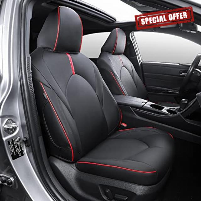 PTYYDS Fit 2018-2023 Toyota Camry Car Seat Cover PU Leather Cover for 2018 2019 2020 2021 2022 2023 Toyota Camry Accessories (Black+Red