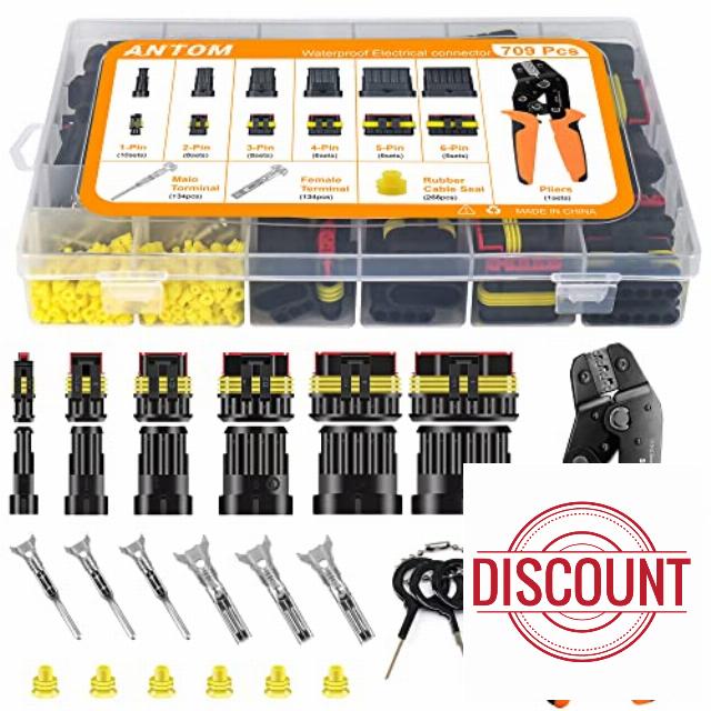 ANTOM 709PCS Water Proof Wire Connectors 43 Kits-1/2/3/4/5/6 Pin Automotive Electrical Connectors-with Ratcheting Wire Crimper-Waterproof Connectors for Wiring.…