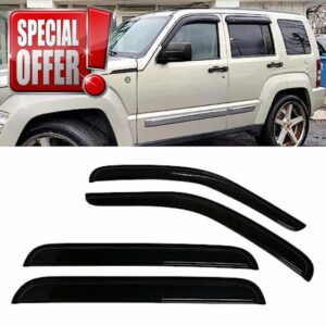 Set of 4Pcs Smoke Window Sun Rain Visors Vent Guard Wind Deflector Shade Compatible with Jeep Liberty 2008-2014