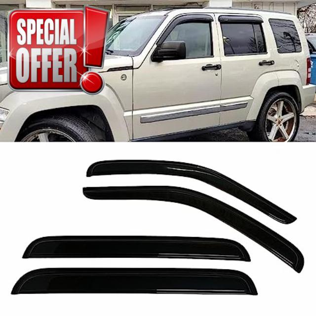 Set of 4Pcs Smoke Window Sun Rain Visors Vent Guard Wind Deflector Shade Compatible with Jeep Liberty 2008-2014