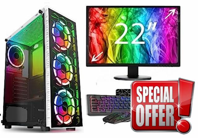 ASCTECHNOLOGY Gaming PC Bundle: Intel Core i5 6400 GTX1650 4GB Graphic Card. 16GB RAM DDR4. 1TB+256GB SSD. 500W 80Plus / 22'' Monitor/WiFi/Windows 10 / RGB Bundle/WHITE RAIDER