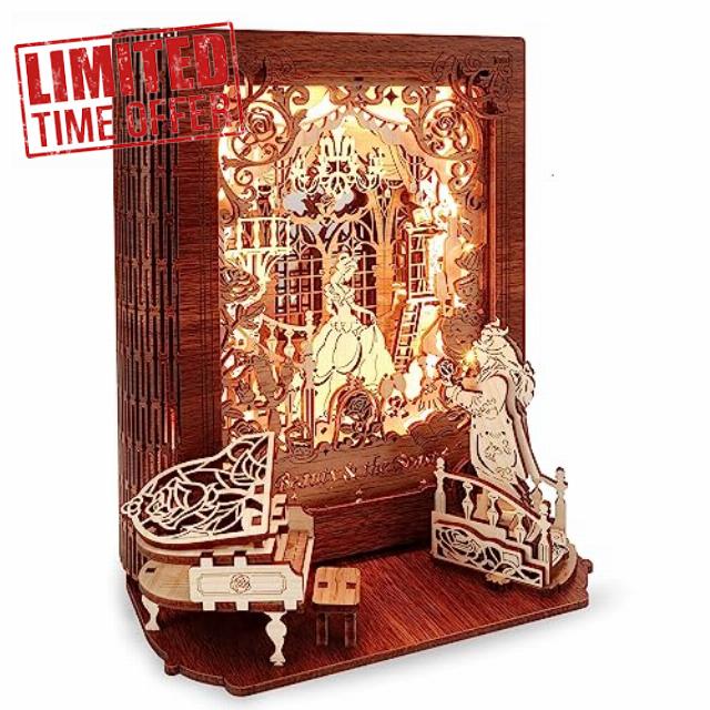 FUNPOLA Beauty and the Beast 3D Wooden Puzzle for Adults – Beauty and the Beast 3D Puzzle Gifts – 3D Wood Puzzles Storybook Décor Model Kit for Kids and Adults