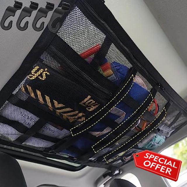 Car Storage Ceiling Net - Isvo 31.2" x 21.2" Upgraded Large Car Ceiling Cargo Net Pocket and 4 Fixing Buckles